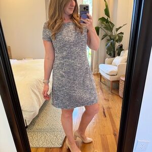 LOFT Petite Blue White Tweed Sheath Dress Short Sleeve Size 6P